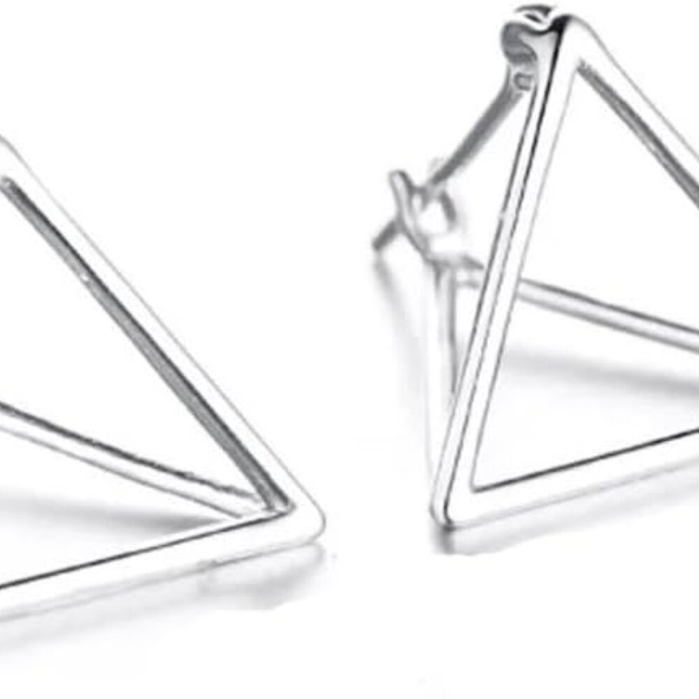 Simple Geometric Triangle Sterling Silver Stud Ea… - image 1